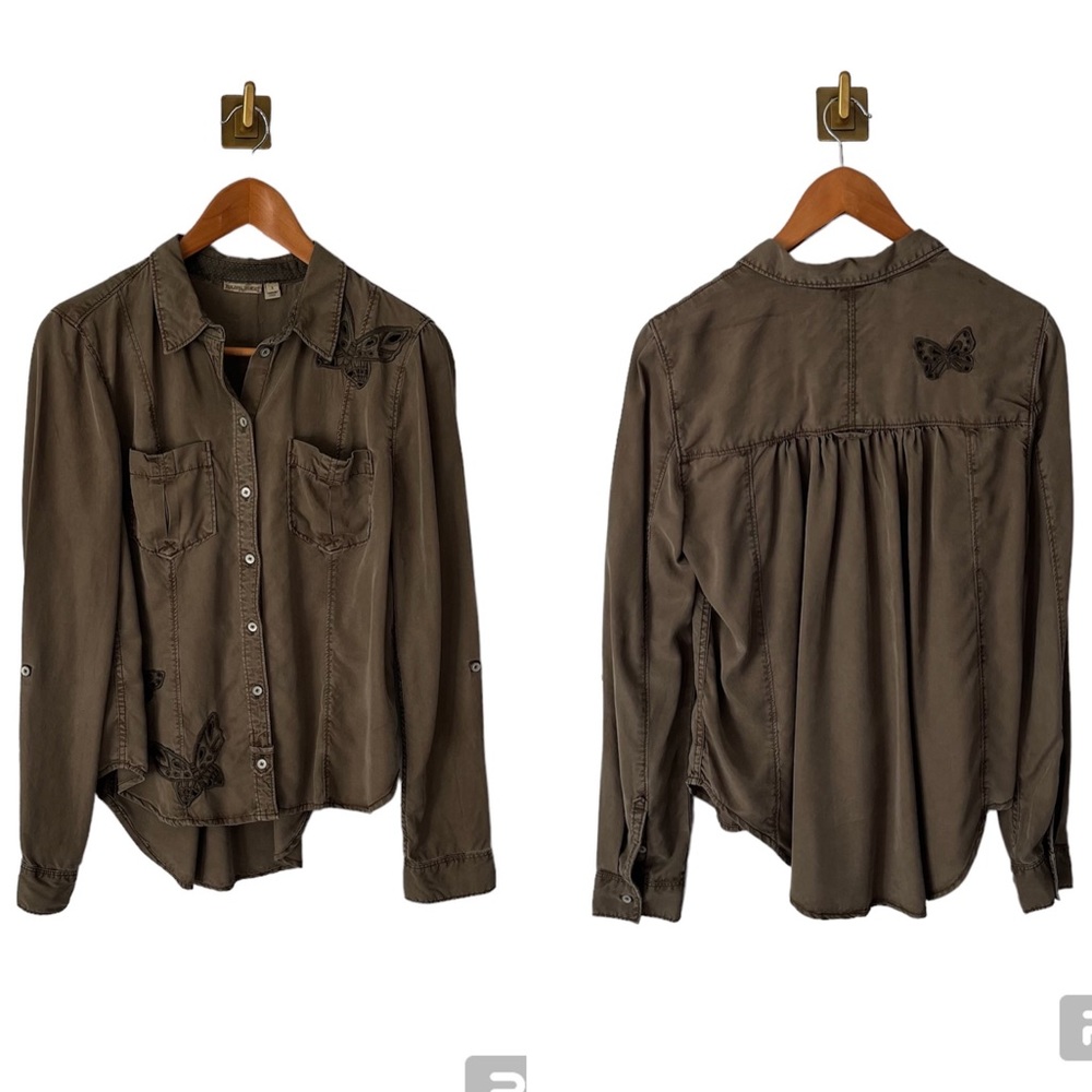 Holding Horses Army Green Butterfly Button Down Shirt Size 8